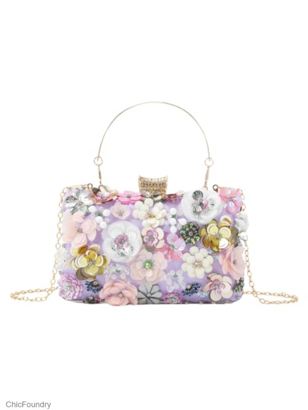 Fecialy Floral Rhinestone Evening Clutch Purse Satin Chain Shoulder Bag